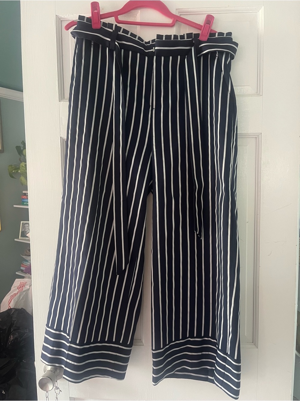 Banana Republic Navy and White Vertical Stripe Wide Leg Pants